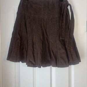 Boston Proper Womens Skirt 4 Brown Corduroy SideSnap Tie Wrap Knee Length A Line